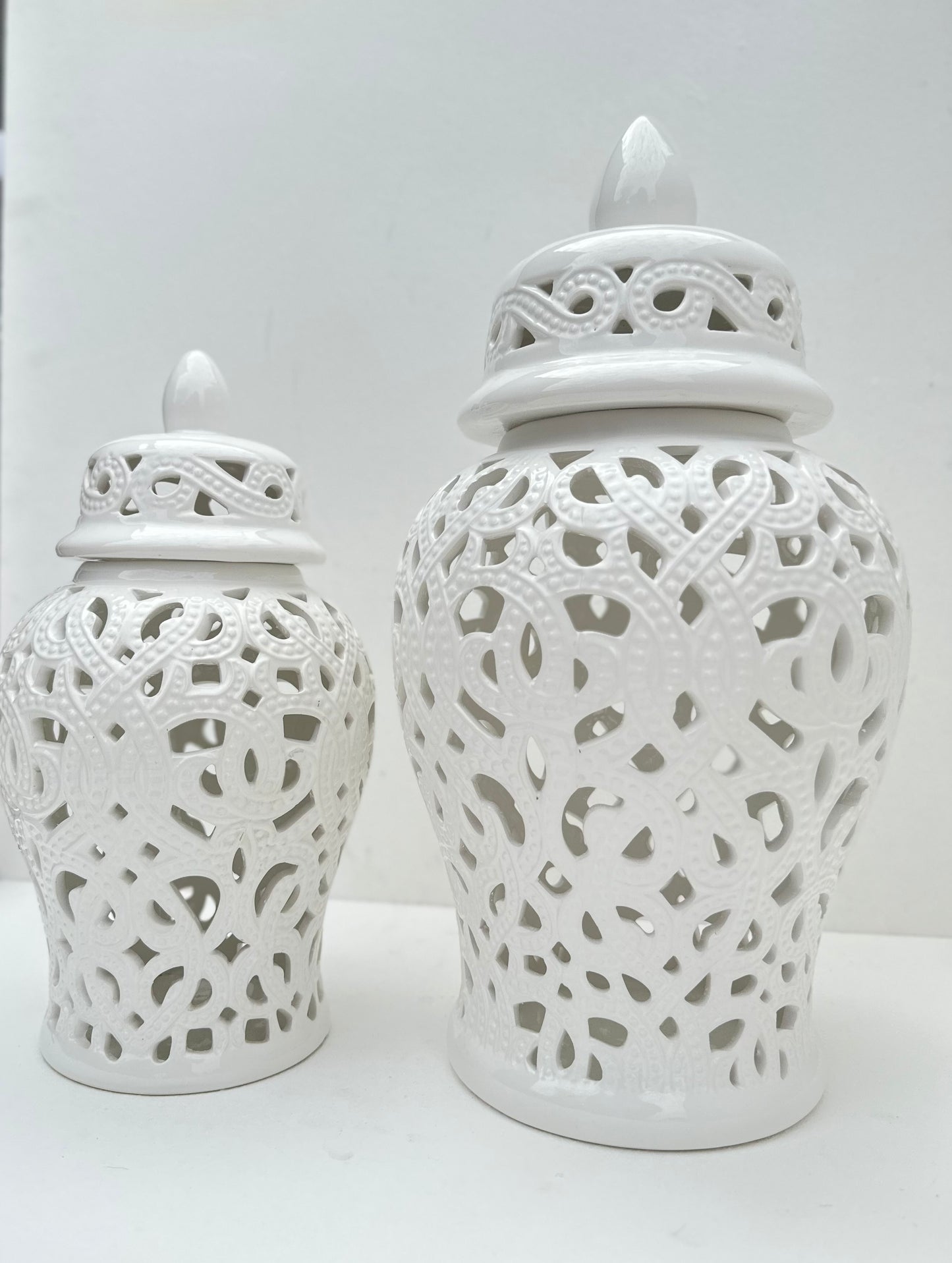 White Perforated ginger jars (Large)