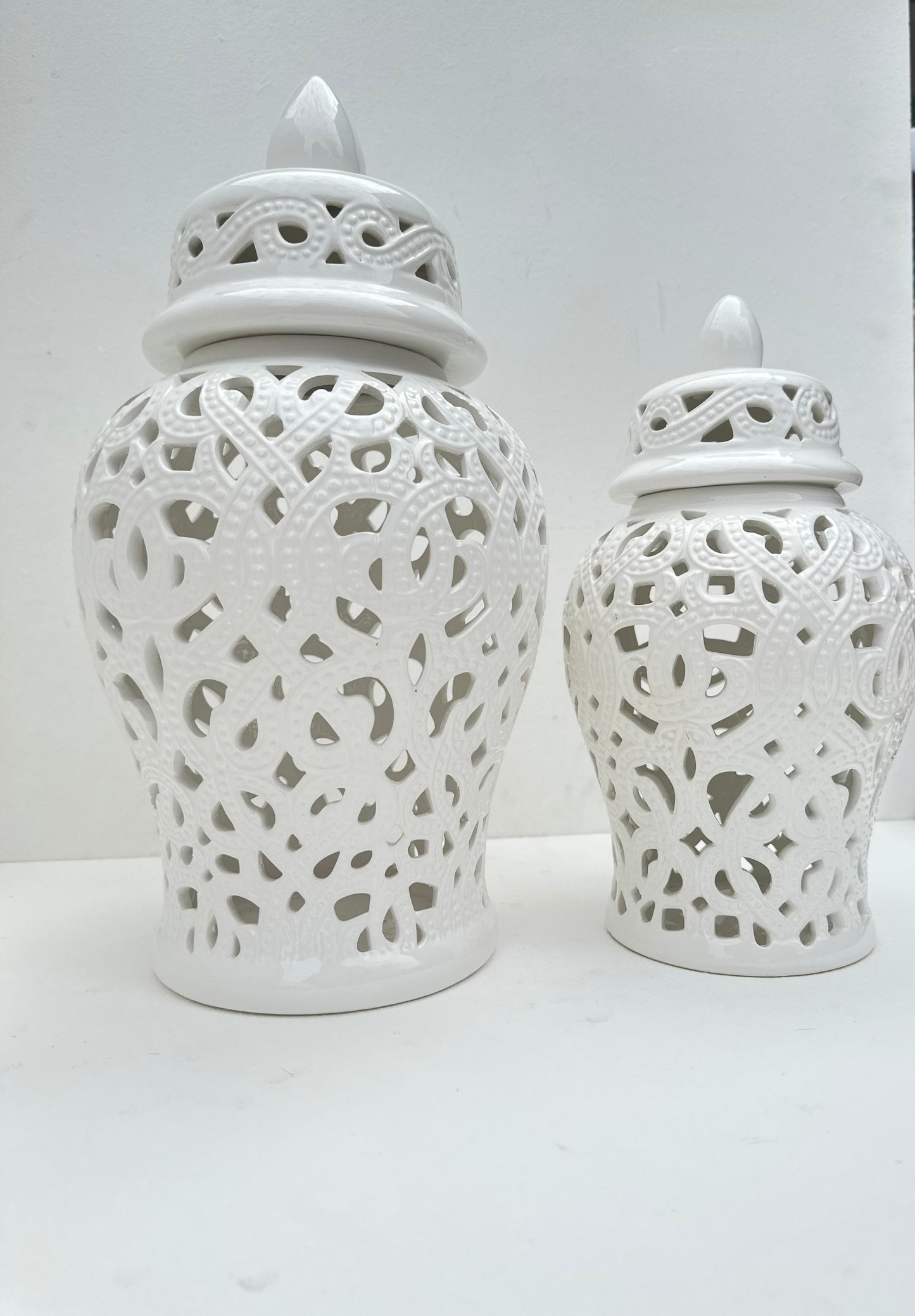 White Perforated ginger jars (Large)