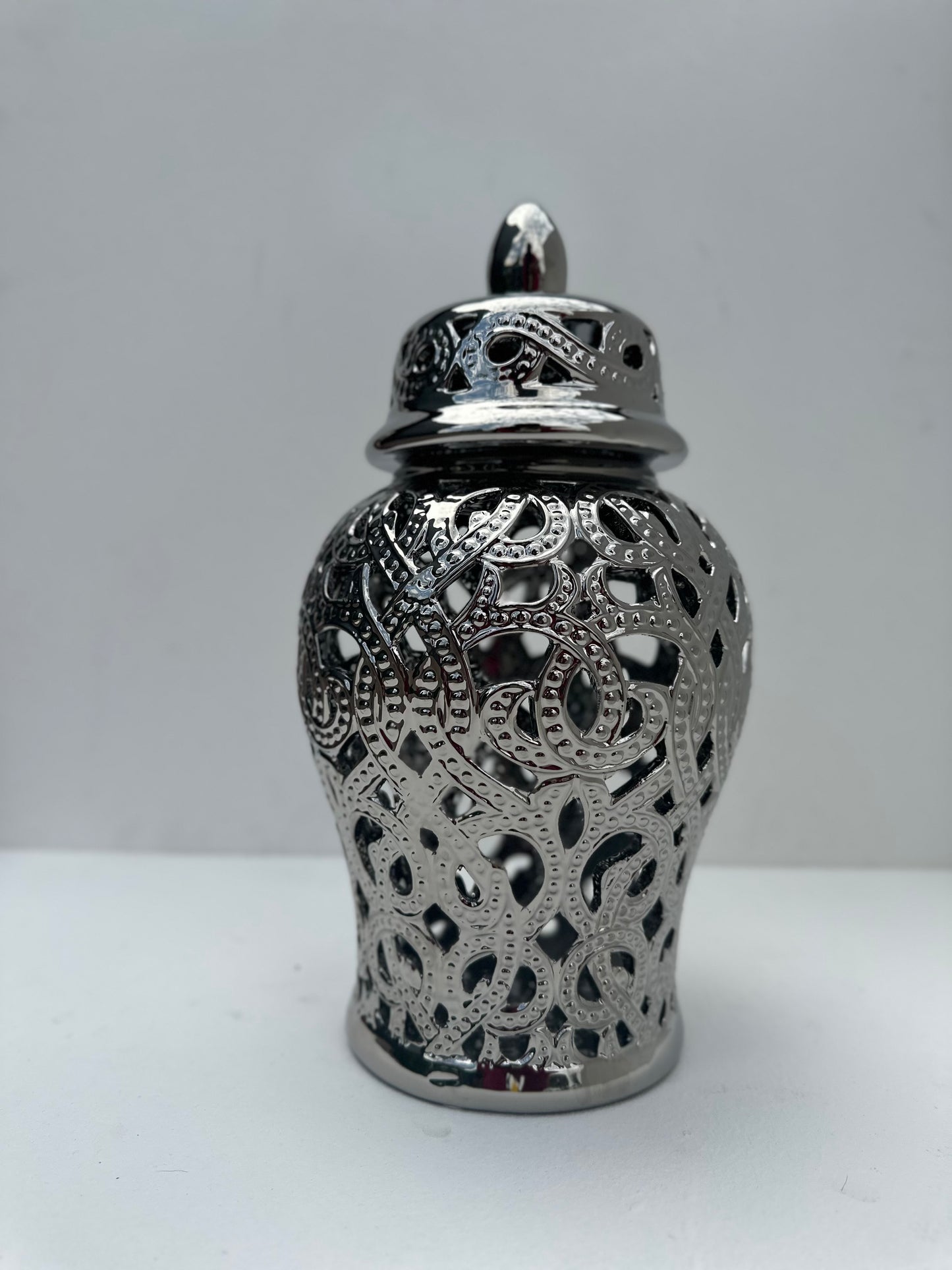 Silver perforated ginger jar (Large)