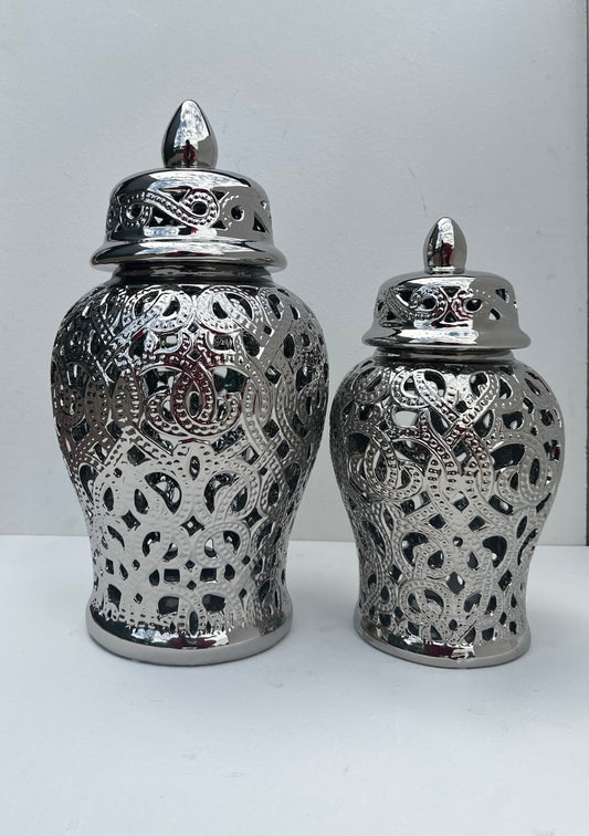 Silver perforated ginger jar (Large)