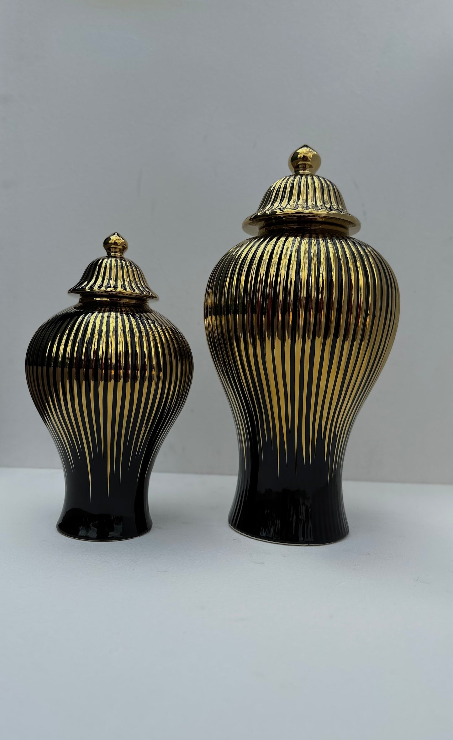 Black with gold stripes ginger jars (Medium)
