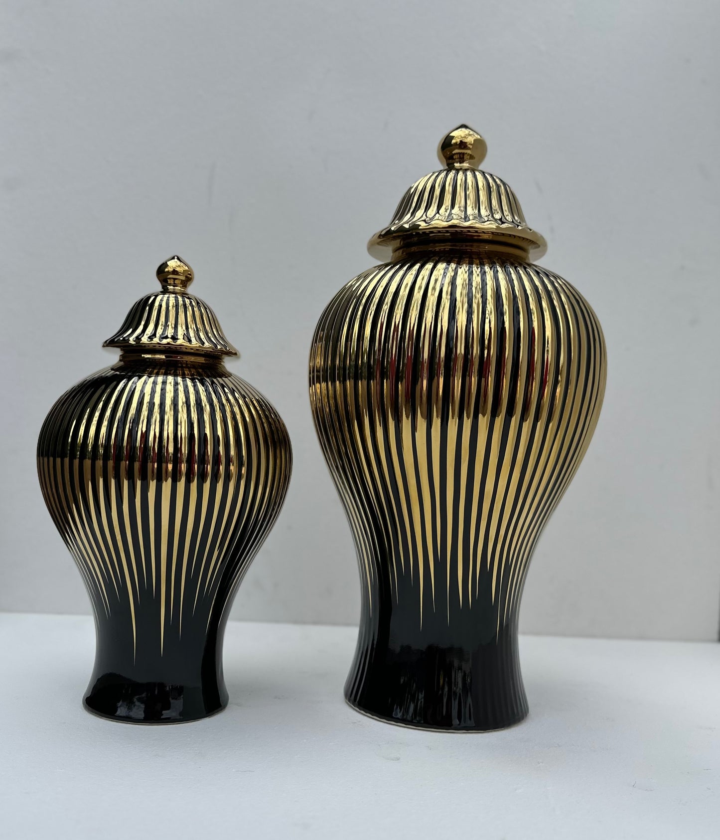 Black with gold stripes ginger jars (Medium)